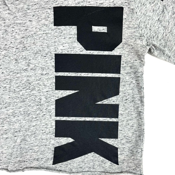 PINK Victoria’s Secret Boyfriend Crop Logo Heather Grey Long Sleeve Tee - Picture 6 of 7